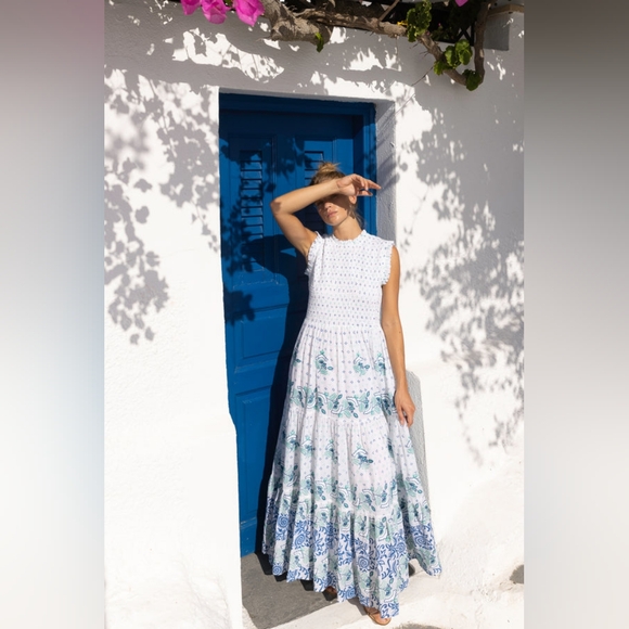 Oliphant Dresses & Skirts - $398 NWT OLIPHANT SMOCKED CORFU BLUE MAXI DRESS XXS